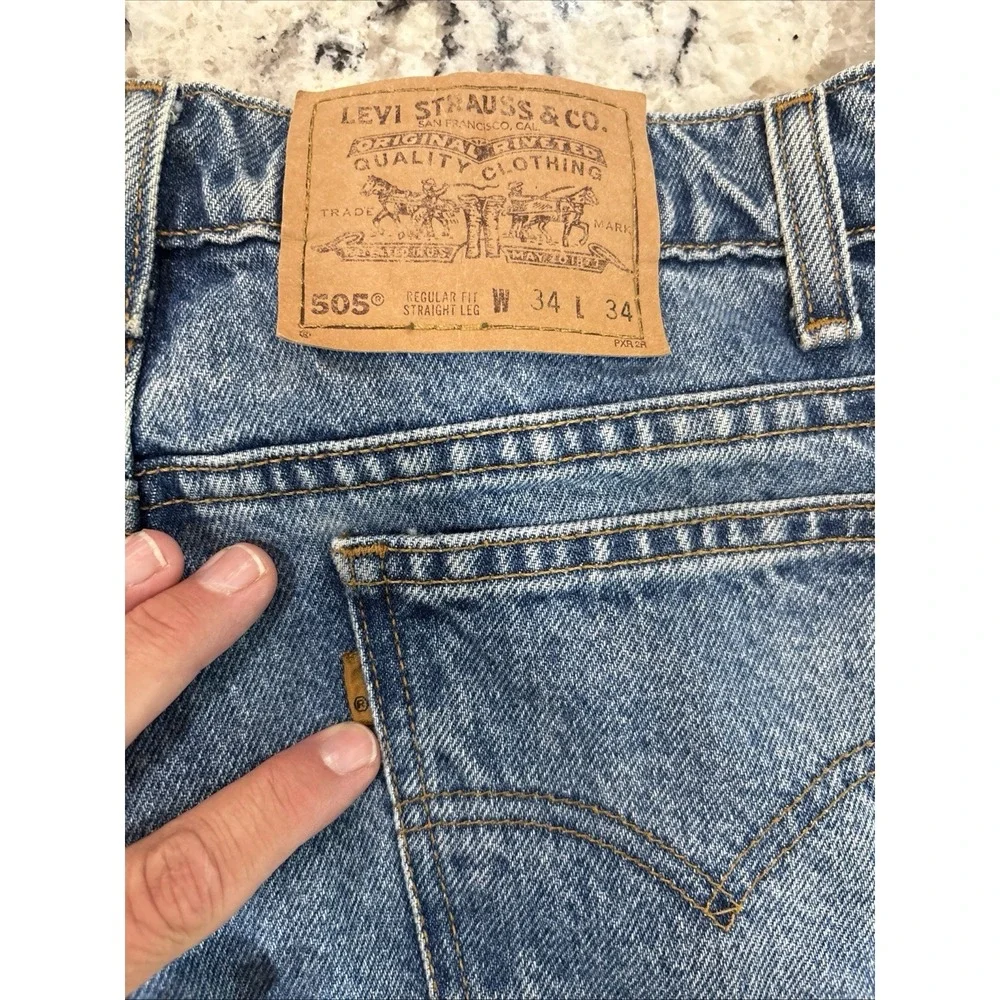 Vintage Levi's Mens 34x34 505 Regular Fit Straight Leg Orange Tab 90's Jeans